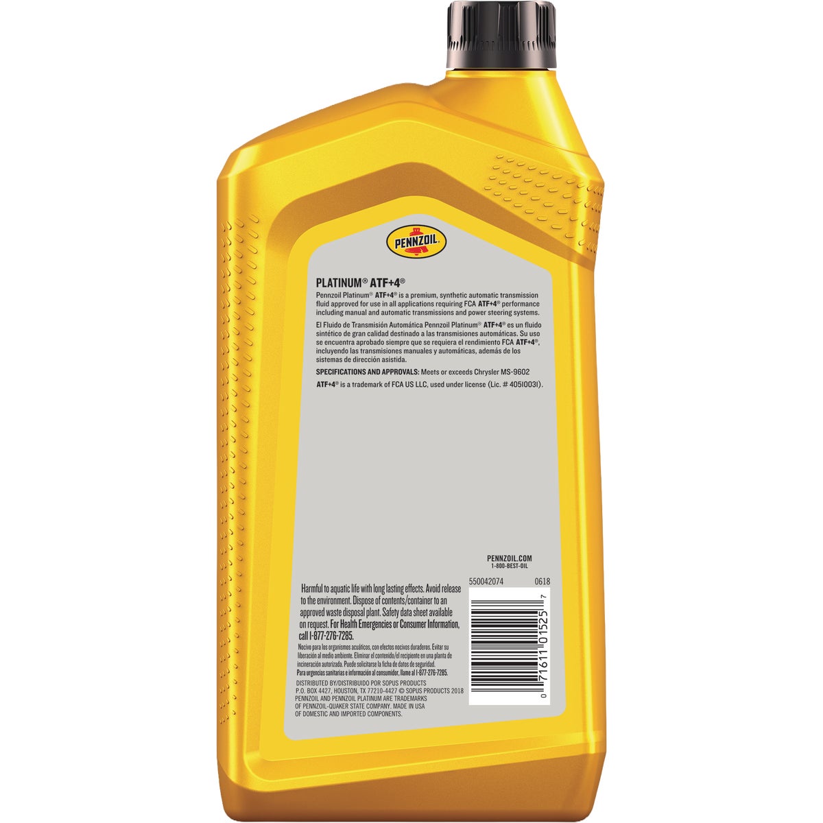 Pennzoil Platinum 1 Qt. ATF+4 Automatic Transmission Fluid Image 2