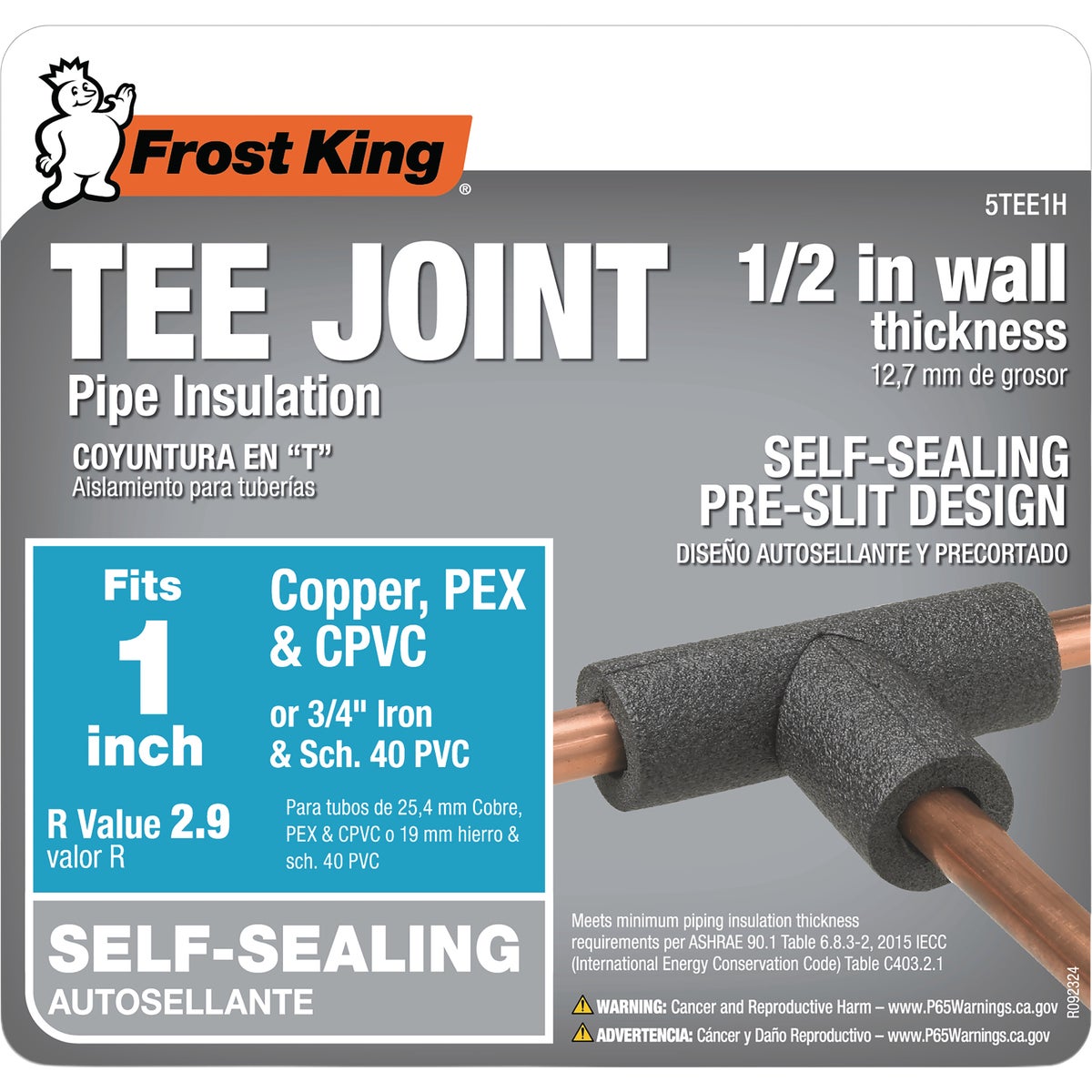 Frost King Gray Polyethylene Foam Tee Pipe Insulation for 1 In. Copper Pipe Image 2