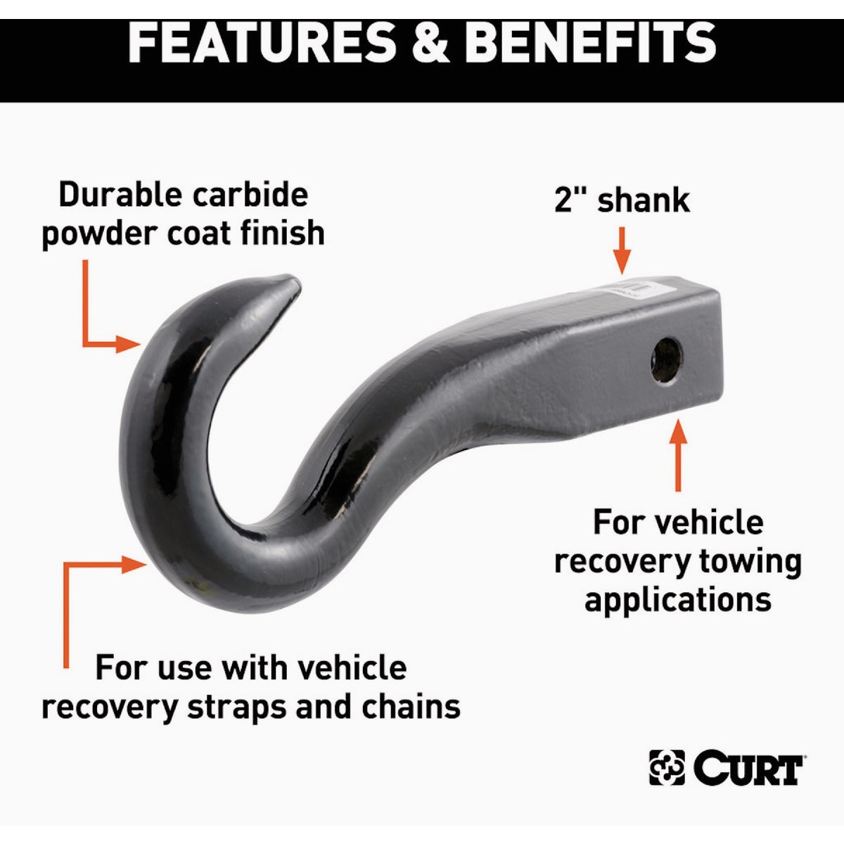 CURT 2 In. Forged Tow Hook Trailer Hitch Ball Mount Image 3