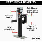 CURT 10 In. 2000 Lb. Bracket-Mount Swivel Jack with Side Handle Image 3
