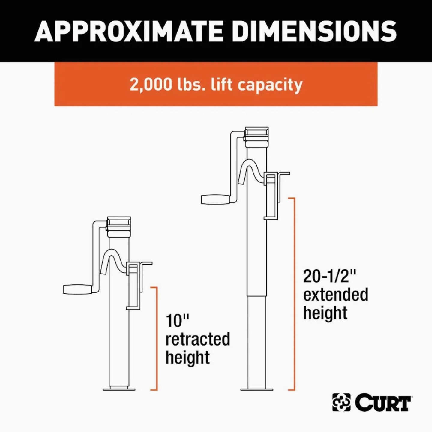 CURT 10 In. 2000 Lb. Bracket-Mount Swivel Jack with Side Handle Image 1