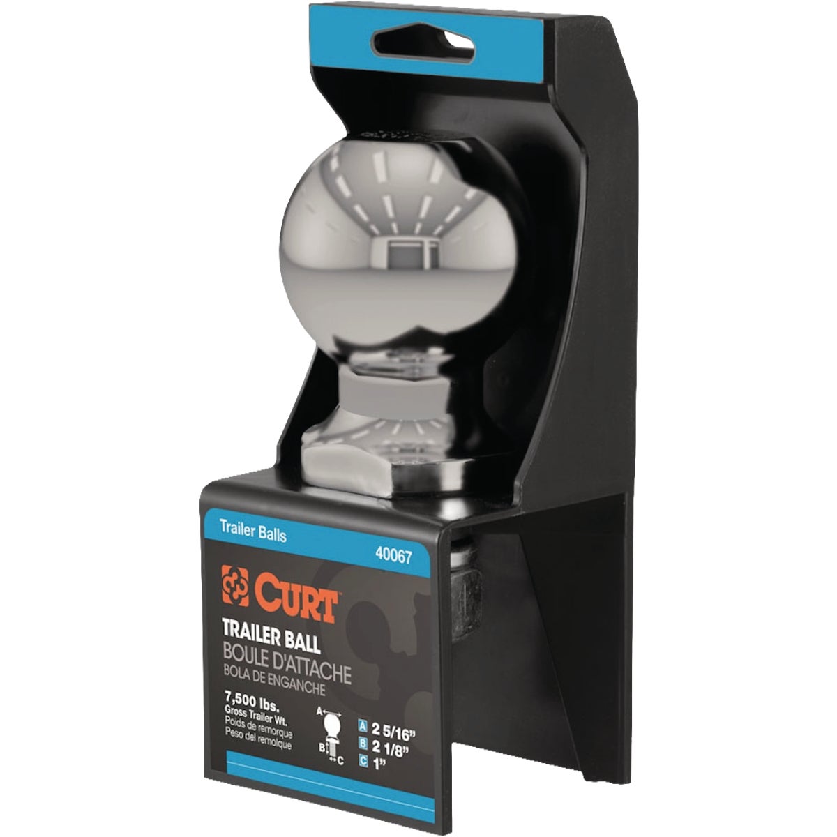 CURT  2-5/16 In. Dia. 1 x 2-1/8 In. Shank Stainless Steel Trailer Hitch Ball, 7,500 Lb. Image 4
