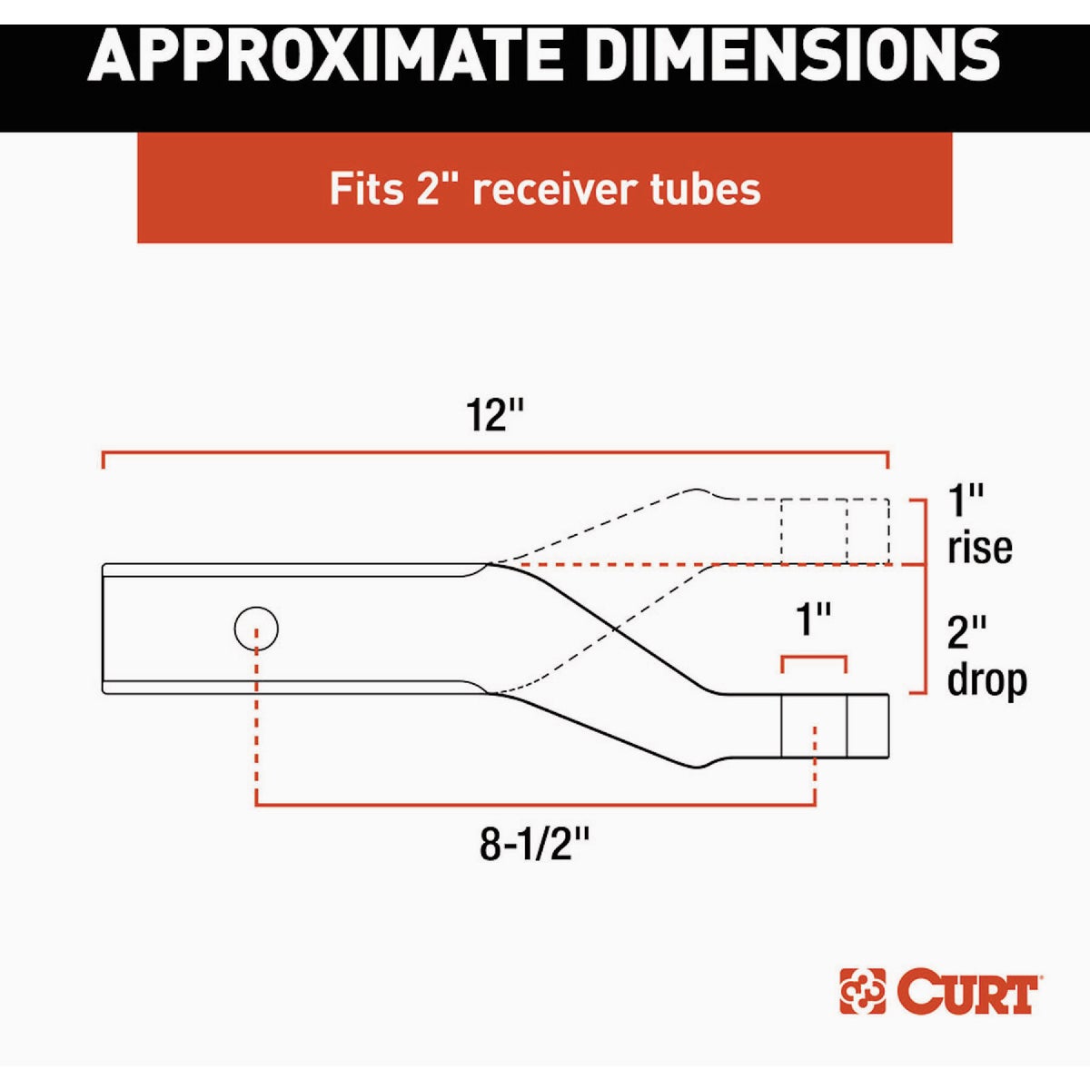 CURT 8000 Lb. 2 In. Drop 1 In. Rise 1 In. Hole Aluminum Trailer Hitch Ball Mount fits 2 In. Receiver Image 2
