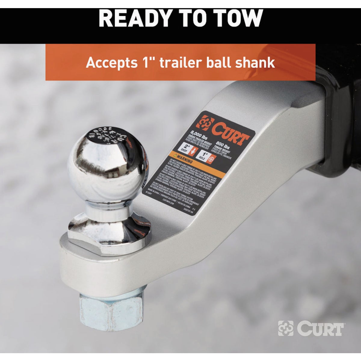 CURT 8000 Lb. 2 In. Drop 1 In. Rise 1 In. Hole Aluminum Trailer Hitch Ball Mount fits 2 In. Receiver Image 3