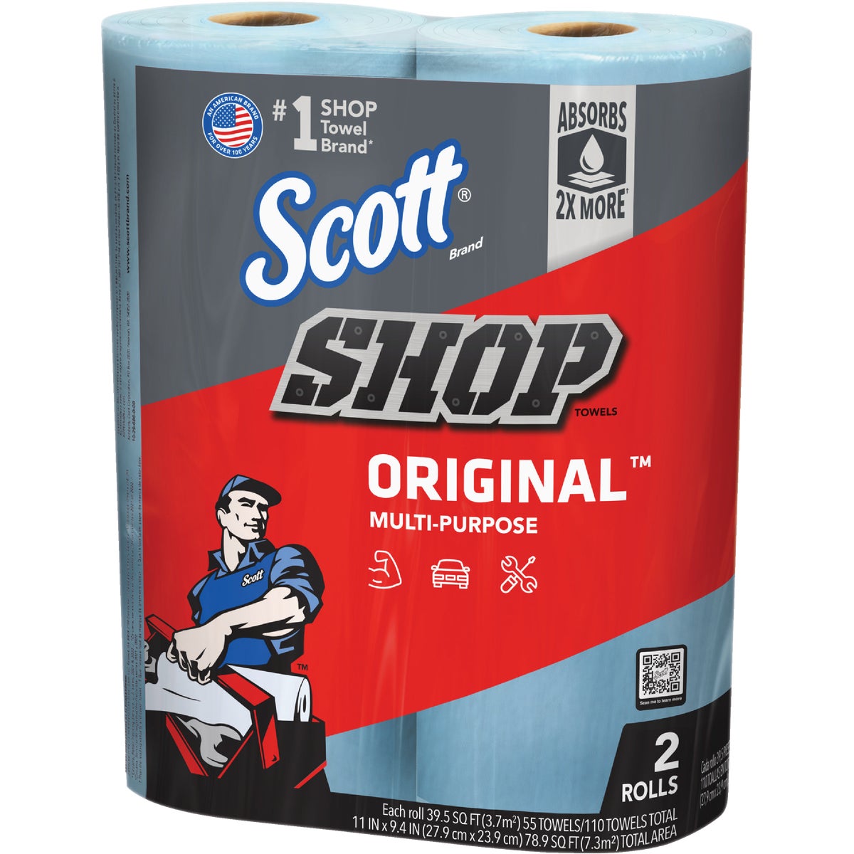Scott 11 In. W x 9.4 In. L Disposable Original Shop Towel, (2-Roll/110-Sheets) Image 1