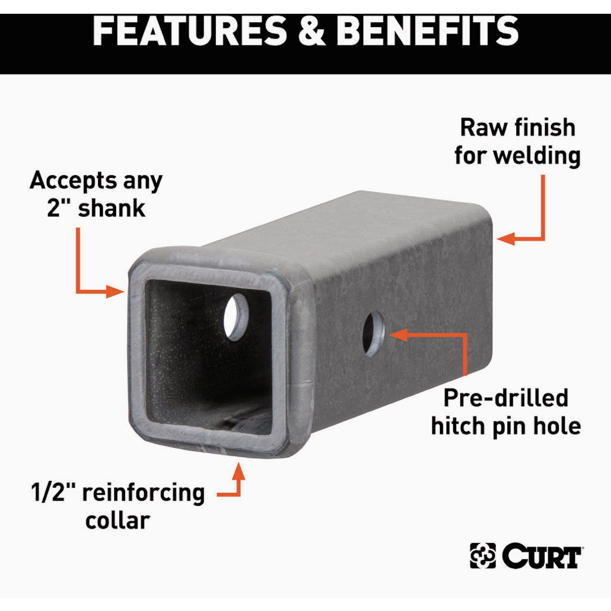 CURT 2 In. x 6 In. Weld-On Raw Steel Trailer Hitch Receiver Tube Image 3