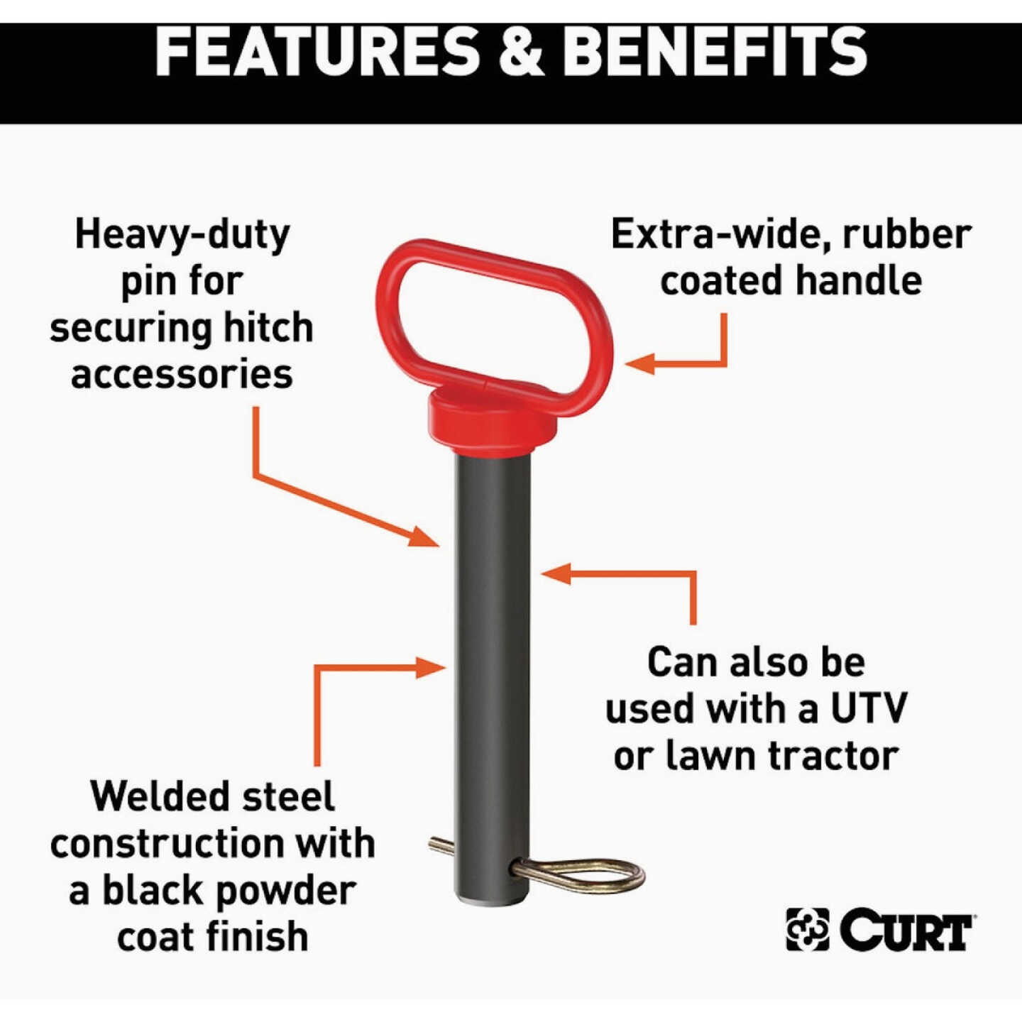 Curt 1 In. x 5-1/2 In. Rubber-Coated Handle & Clip Clevis Pin Hitch Image 4