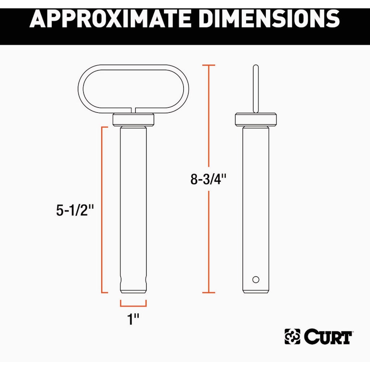Curt 1 In. x 5-1/2 In. Rubber-Coated Handle & Clip Clevis Pin Hitch Image 2