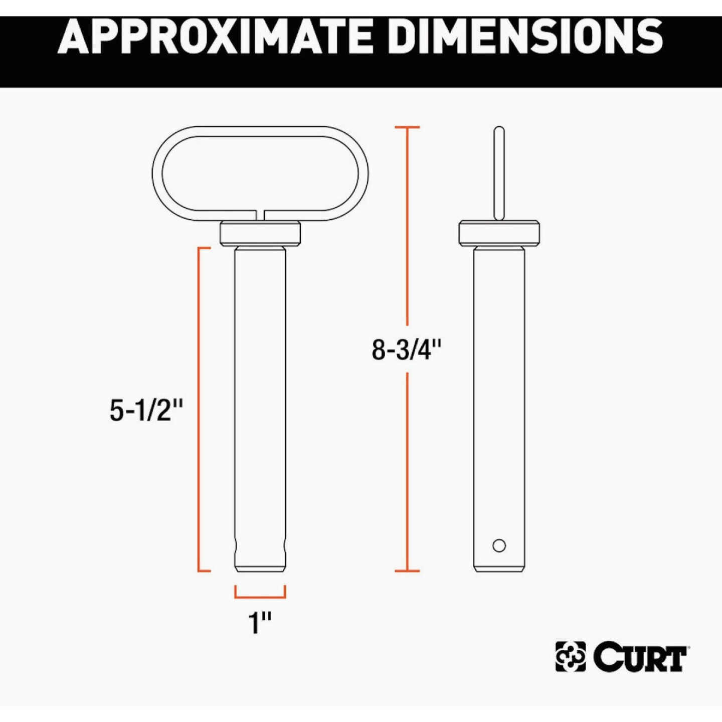 Curt 1 In. x 5-1/2 In. Rubber-Coated Handle & Clip Clevis Pin Hitch Image 2