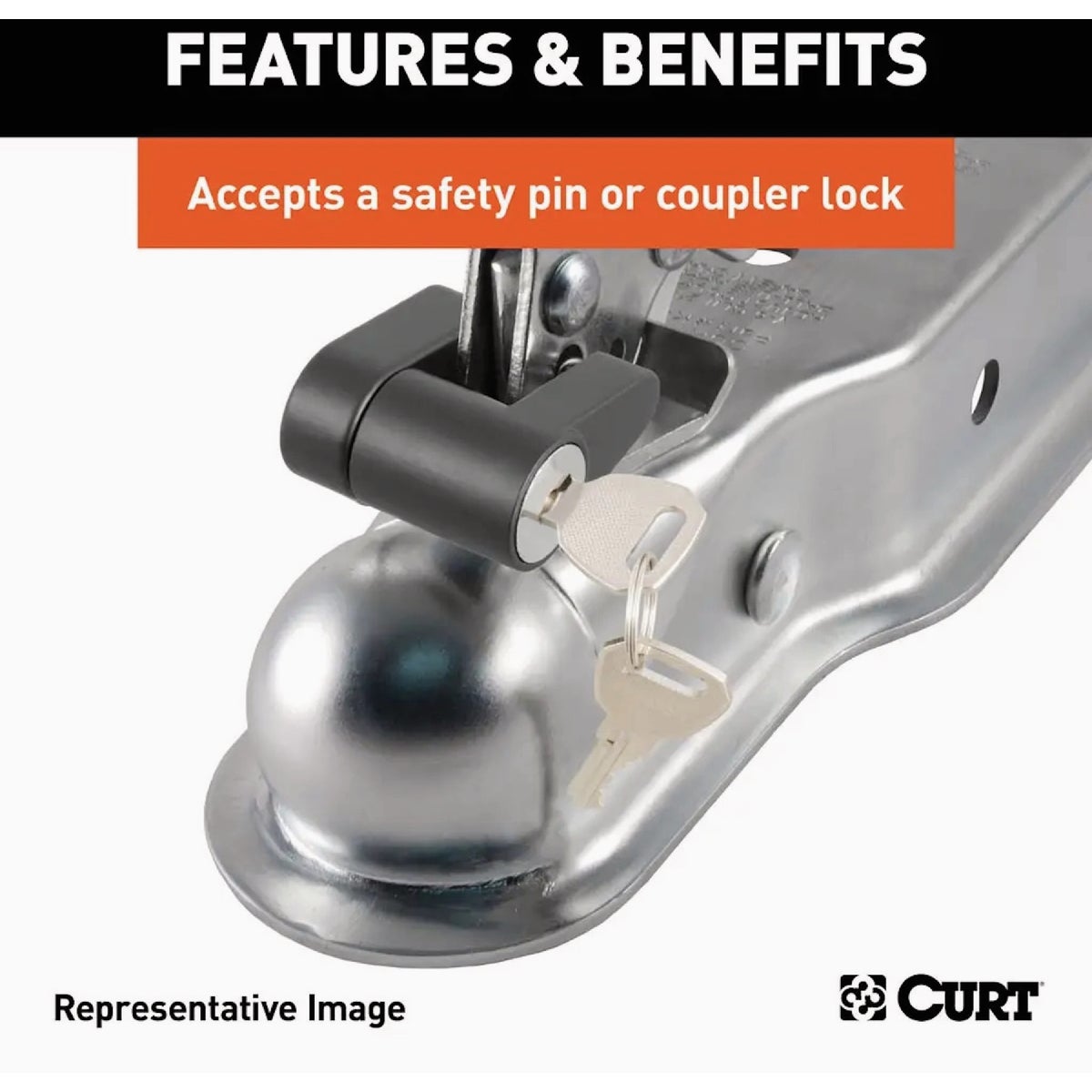 Curt 1-7/8 In. Zinc Posi-Lock Straight-Tongue Trailer Coupler, 2-1/2 In. Channel, 2,000 Lb. Strength Image 5