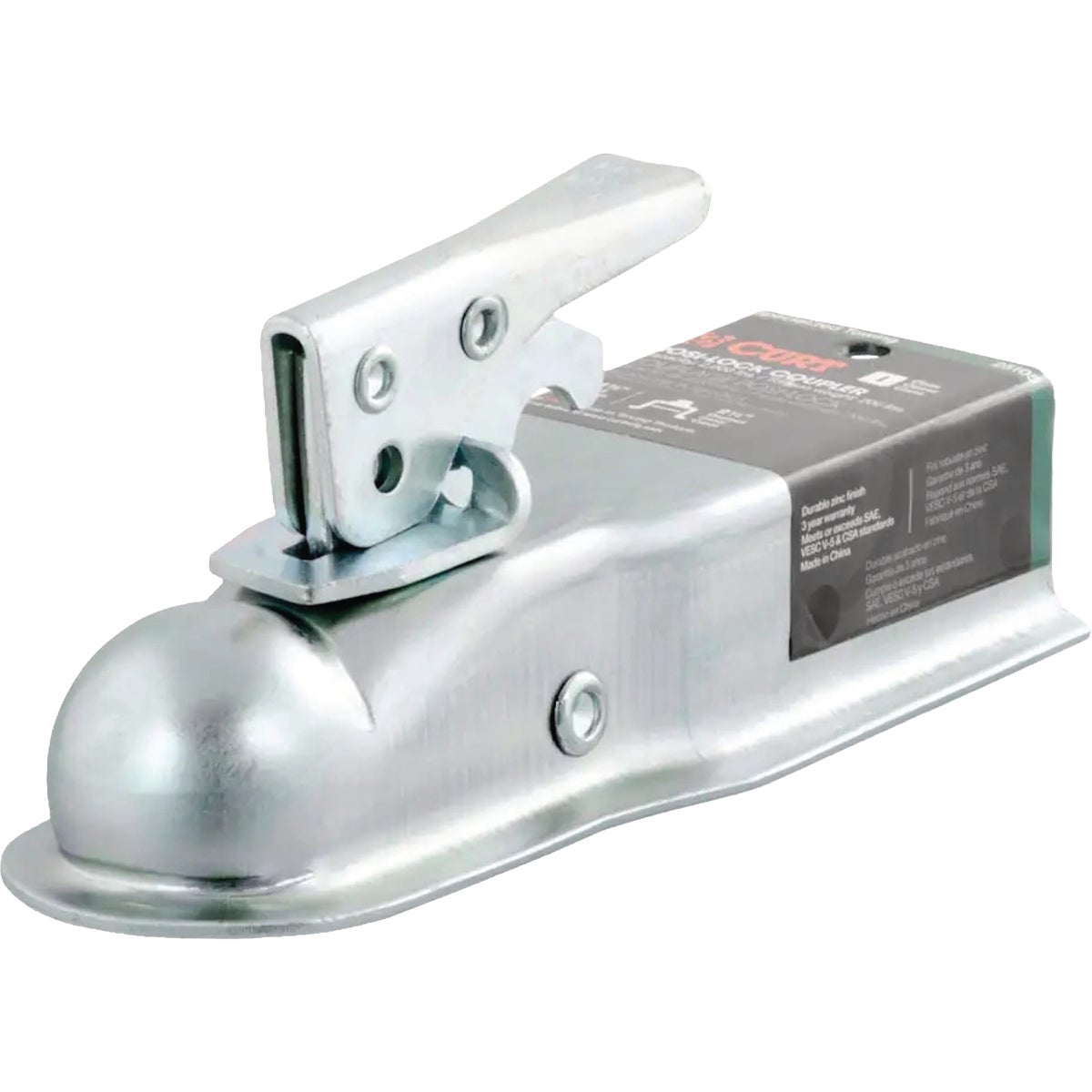 Curt 1-7/8 In. Zinc Posi-Lock Straight-Tongue Trailer Coupler, 2-1/2 In. Channel, 2,000 Lb. Strength Image 1