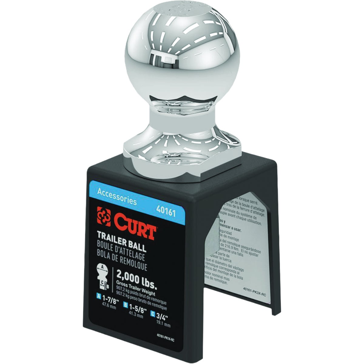CURT 1-7/8 In. Dia. 3/4 x 1-5/8 In. Shank Chrome Trailer Hitch Ball, 2,000 Lb. Image 3