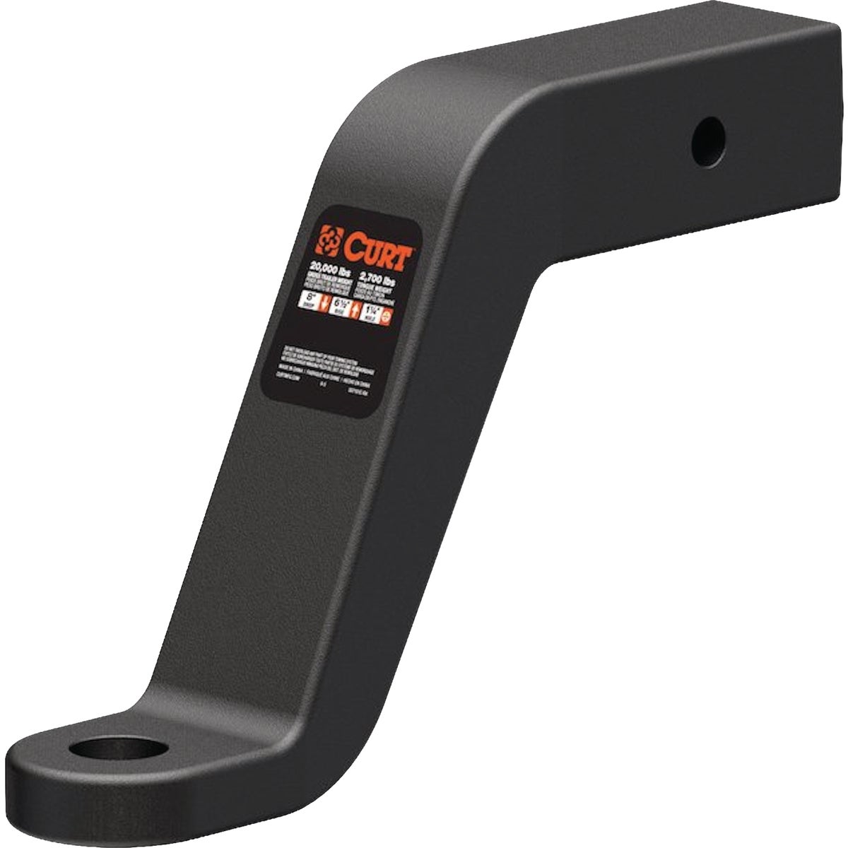 CURT 20000 Lb. 8 In. Drop 1-1/4 In. Hole Commercial Duty Forged Trailer Hitch Ball Mount fits 2-1/2 In. Receiver