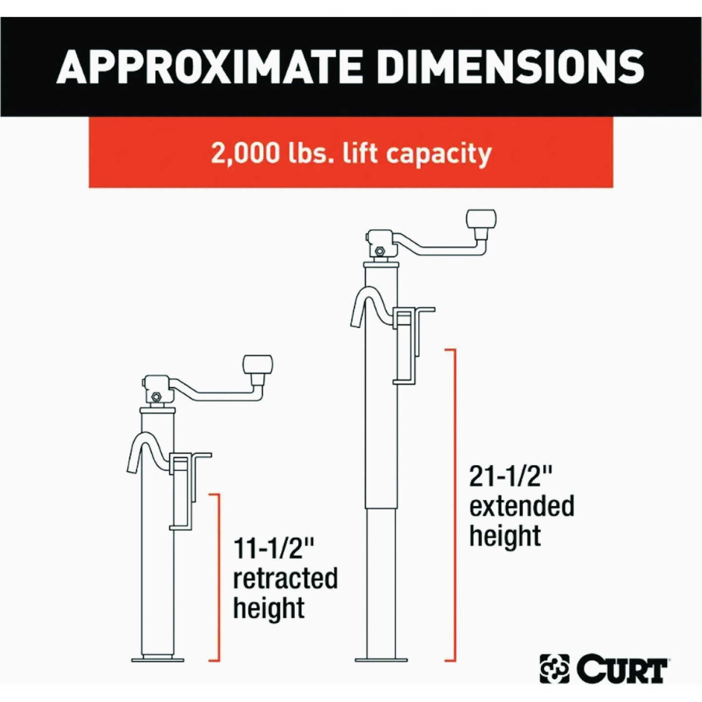Curt 2000 Lb. Bracket-Mount Swivel Jack With Top Handle, 10 In. Travel Image 5
