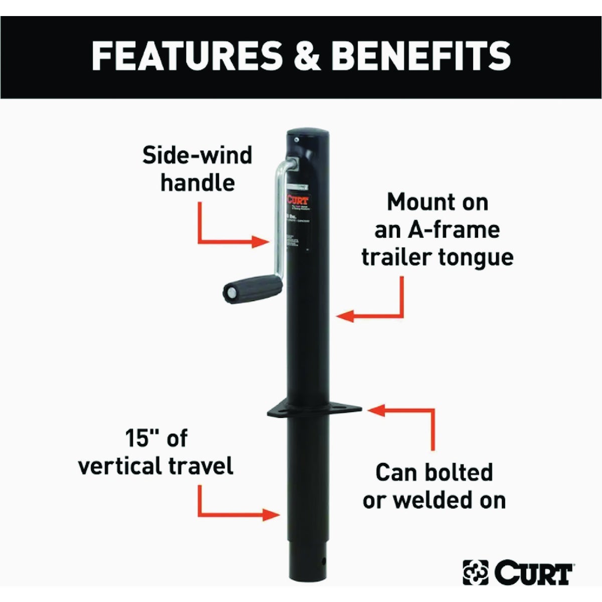 Curt 2000 Lb. A-Frame Jack With Side Handle, 14-1/2 In. Travel Image 2