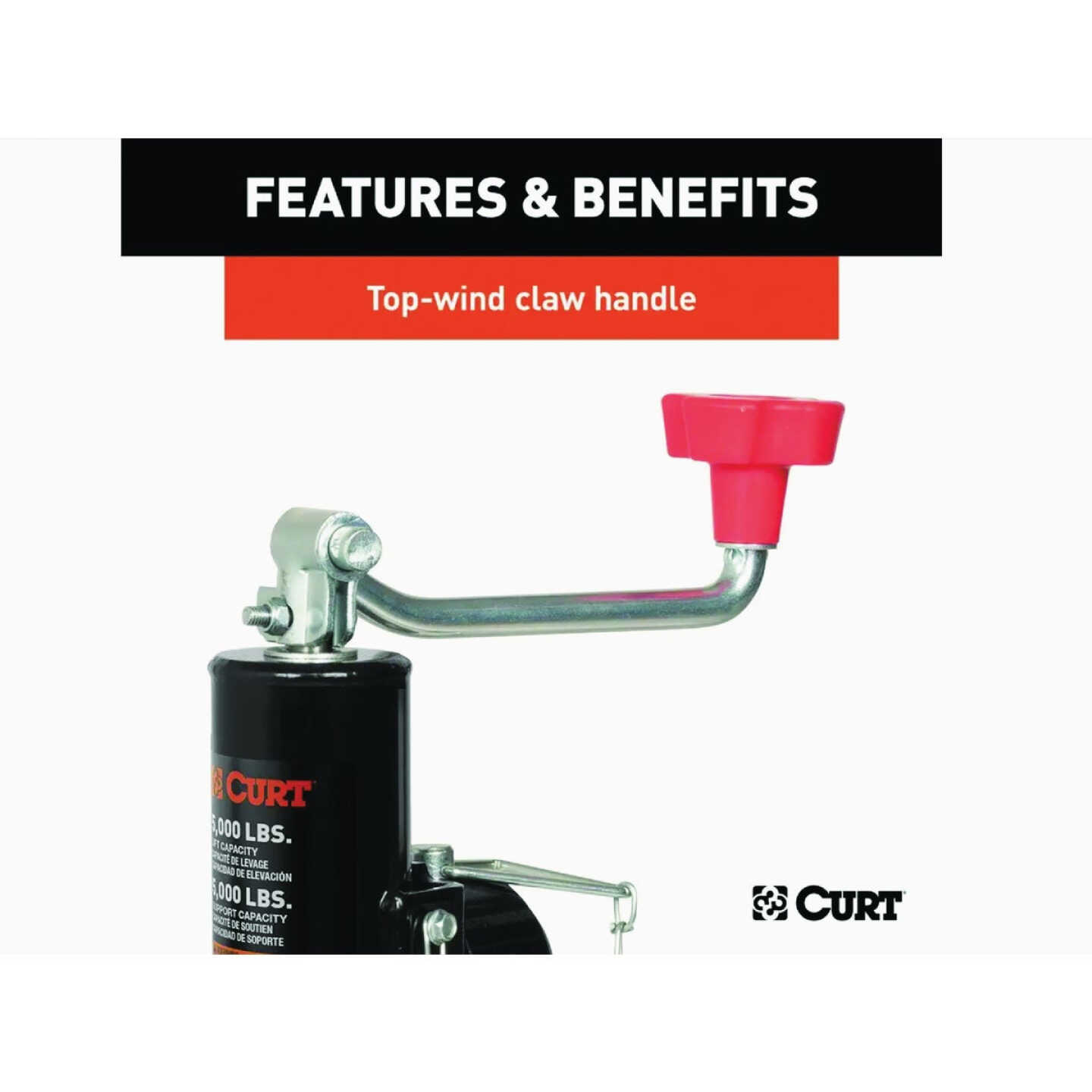 CURT 5000 Lb. Pipe-Mount Swivel Trailer Jack with Top Handle, 10 In. Travel Image 5