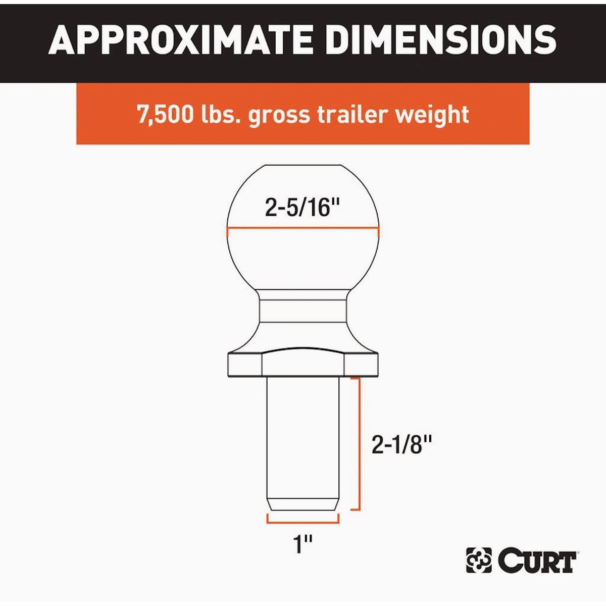 CURT 2-5/16 In. Trailer Ball, 7500 Lb. Capacity Image 2