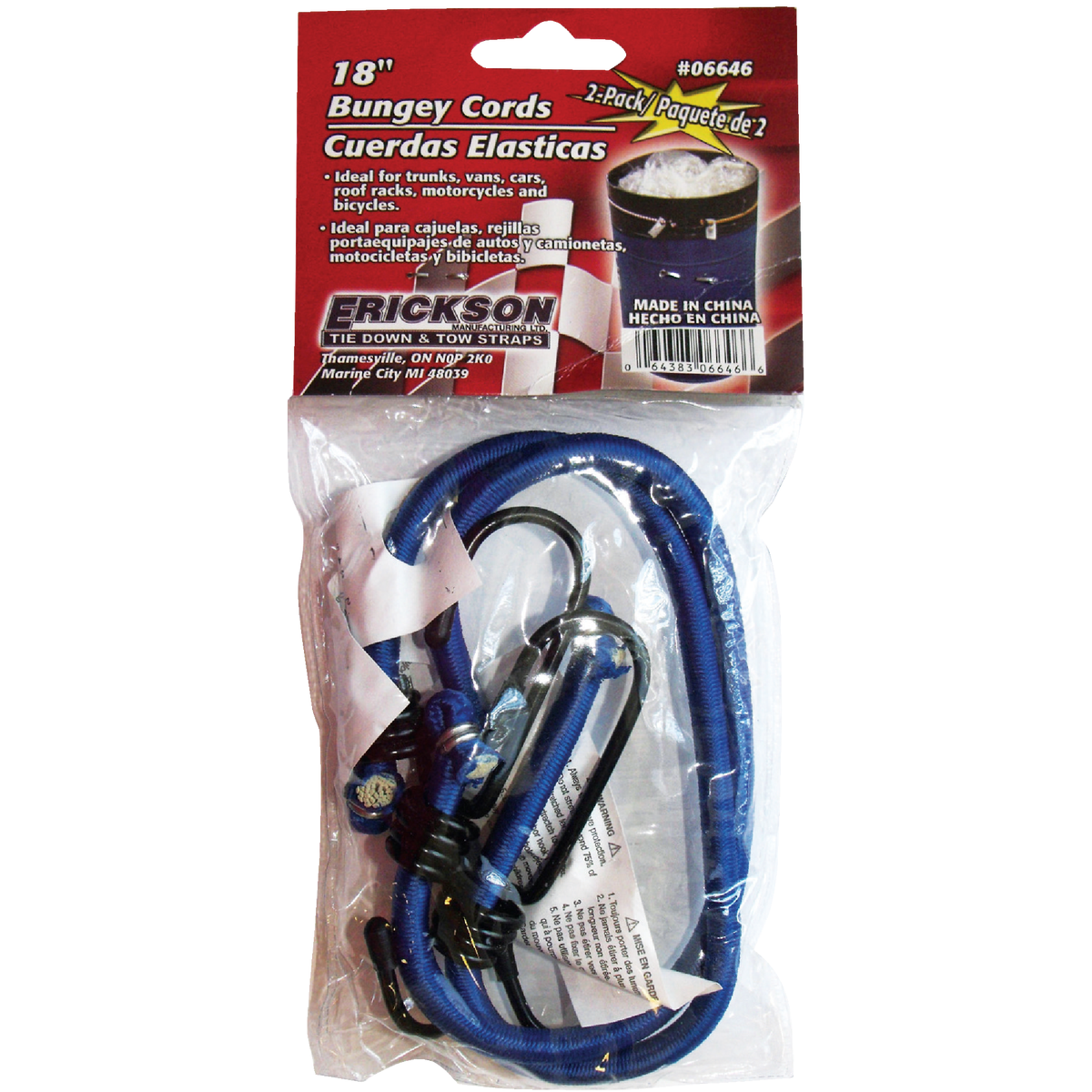 Erickson 8mm x 18 In. Vinyl Coated Steel Bungee Cord Set