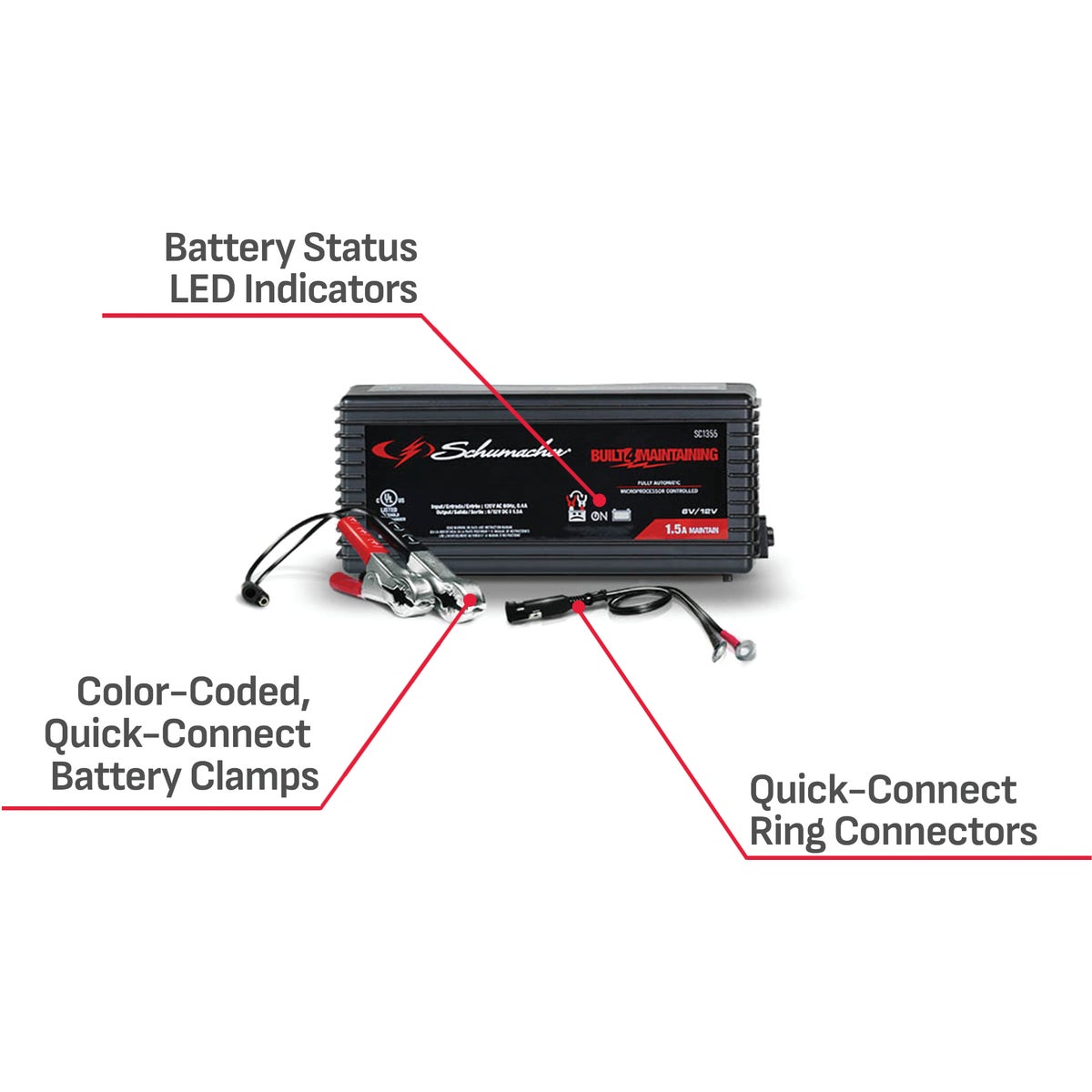  Schumacher Automatic 6V and 12V 1.5A Auto Battery Charger/Maintainer Image 2