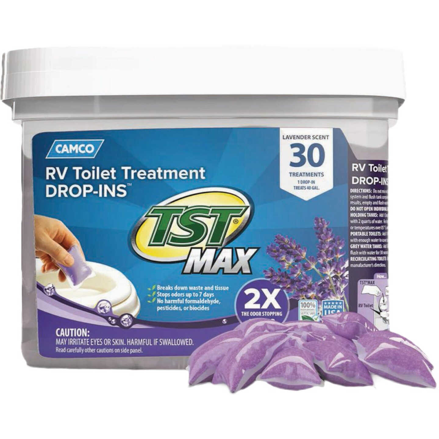Camco TST MAX RV Toilet Treatment Drop-Ins, Lavender (30-Count) Image 1