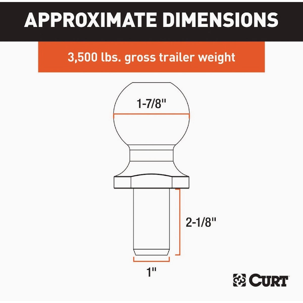 CURT 1-7/8 In. Dia. 1 x 2-1/8 In. Shank Chrome Trailer Hitch Ball, 3,500 Lb. Image 2