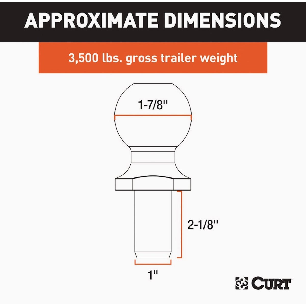 CURT 1-7/8 In. Dia. 1 x 2-1/8 In. Shank Chrome Trailer Hitch Ball, 3,500 Lb. Image 4