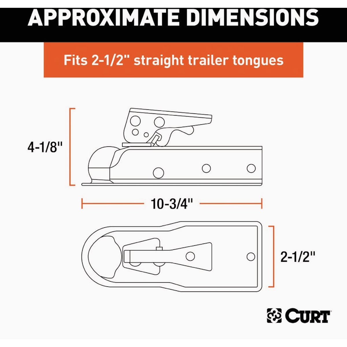 Curt 2 In. Straight-Tongue Coupler with Posi-Lock, 2-1/2 In. Channel, 3,500 Lb. Strength Image 2