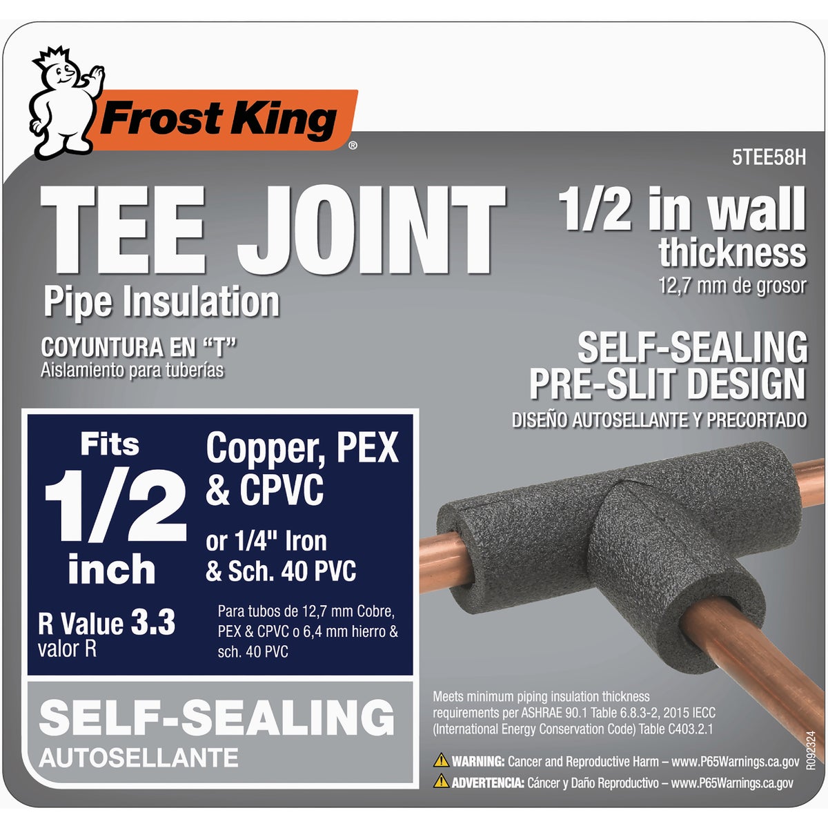 Frost King Gray Polyethylene Foam Tee Pipe Insulation for 1/2 In. Copper Pipe Image 2