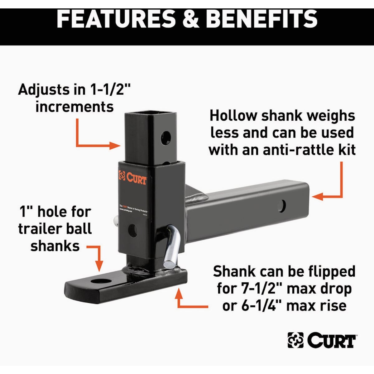 CURT 2 In. Adjustable Ball Mount Image 4