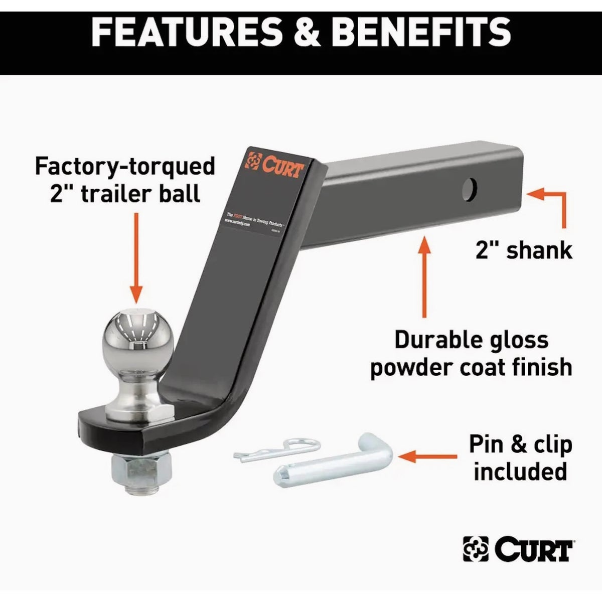 CURT  6 In. Drop 2 In. Shank Loaded Ball Mount with 2 In. Ball, 7500 Lb. Capacity Image 6