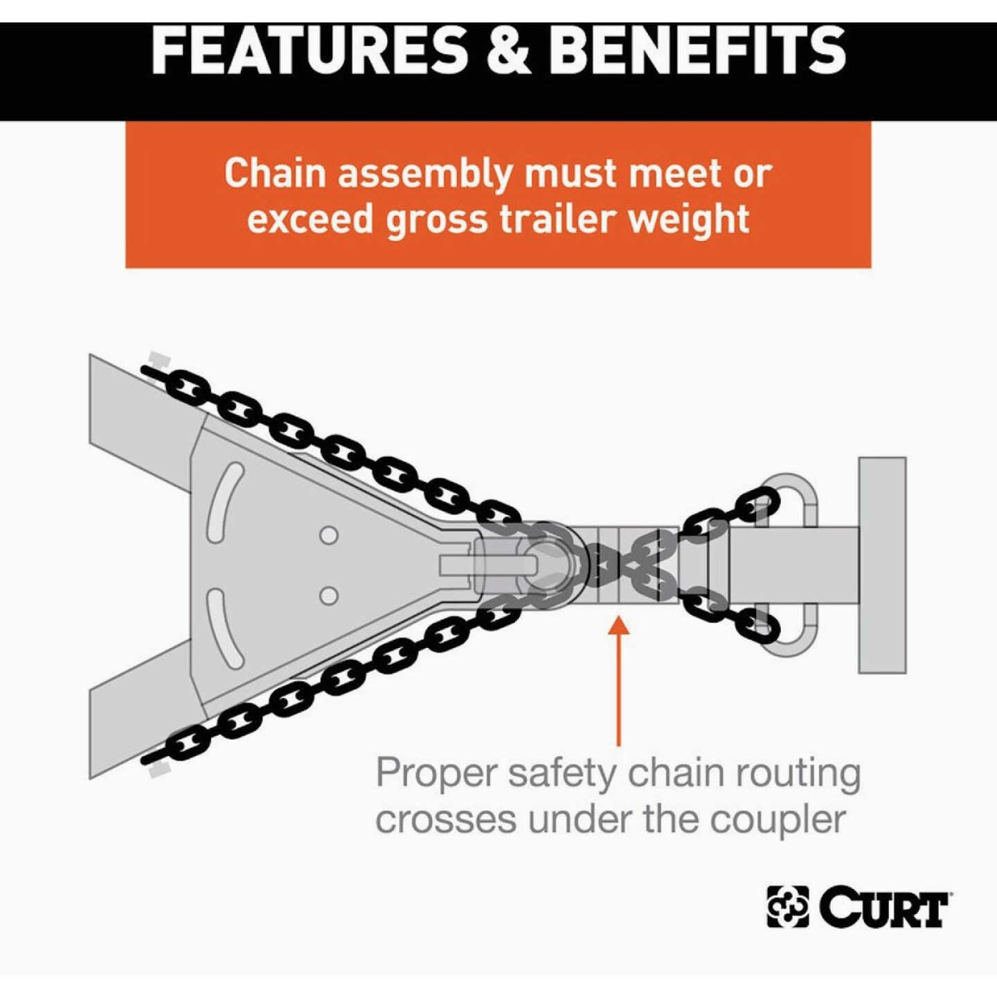 Curt 48 In. 5000 Lb. Capacity Trailer Safety Chain with 7/16 In. S-Hooks Image 3