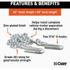 Curt 48 In. 5000 Lb. Capacity Trailer Safety Chain with 7/16 In. S-Hooks Image 2
