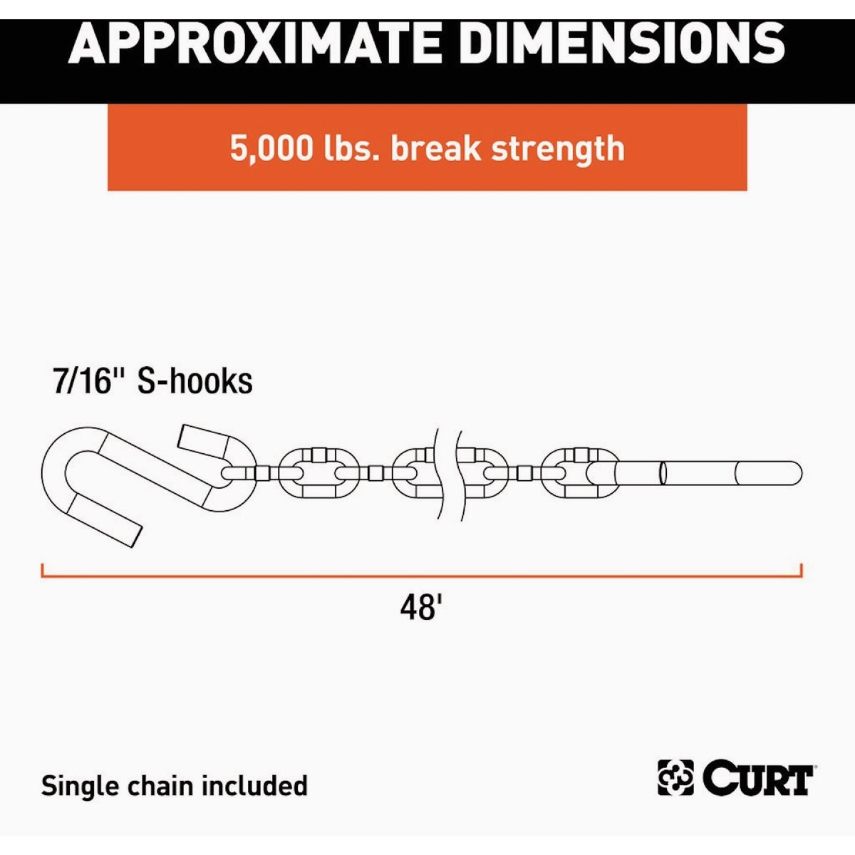 Curt 48 In. 5000 Lb. Capacity Trailer Safety Chain with 7/16 In. S-Hooks Image 4