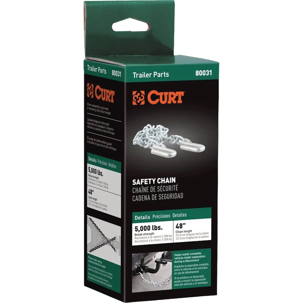 Curt 48 In. 5000 Lb. Capacity Trailer Safety Chain with 7/16 In. S-Hooks Image 5