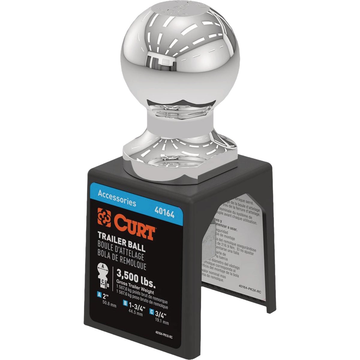 CURT 2 In. Dia. 3/4 In. x 1-3/4 In. Shank Chrome Trailer Ball , 3,500 Lb. Image 4
