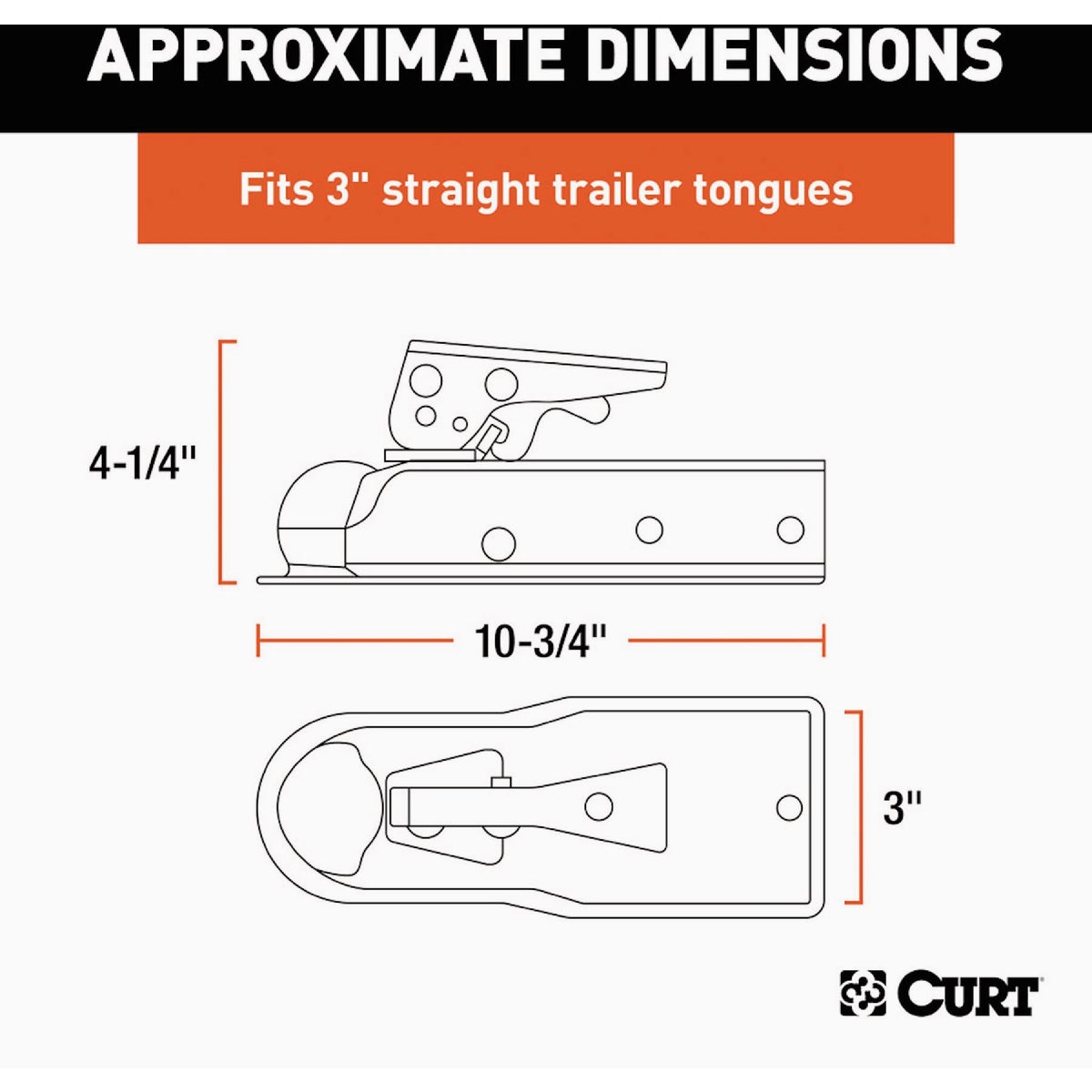 Curt 2 In. Zinc Posi-Lock Straight-Tongue Trailer Coupler, 3 In. Channel, 3,500 Lb. Strength Image 2
