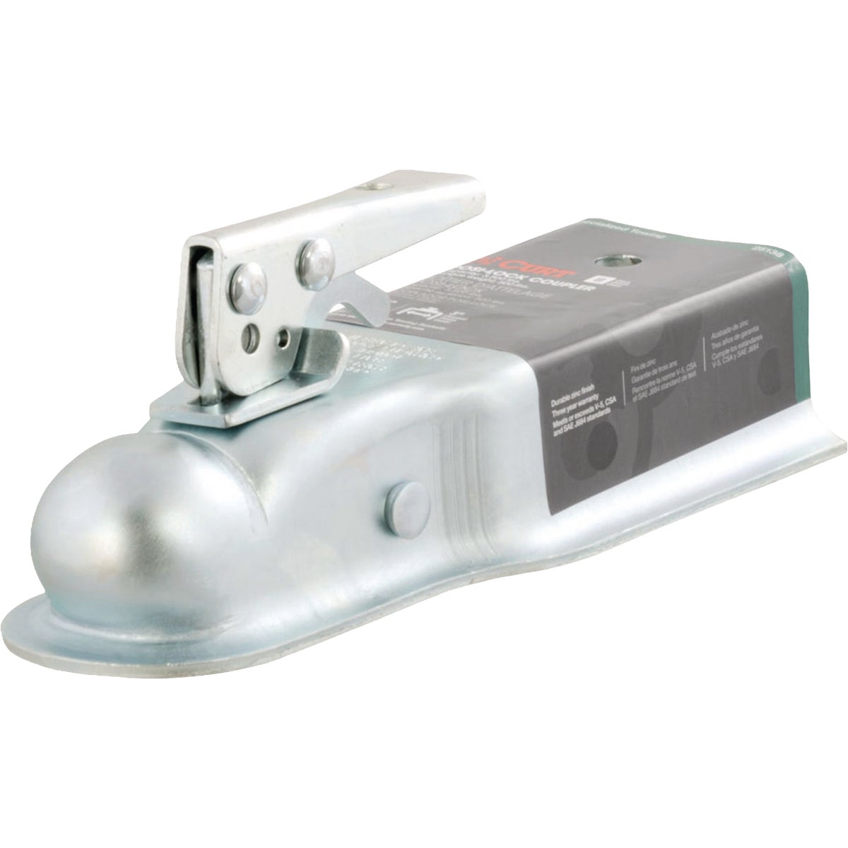 Curt 2 In. Zinc Posi-Lock Straight-Tongue Trailer Coupler, 3 In. Channel, 3,500 Lb. Strength Image 1