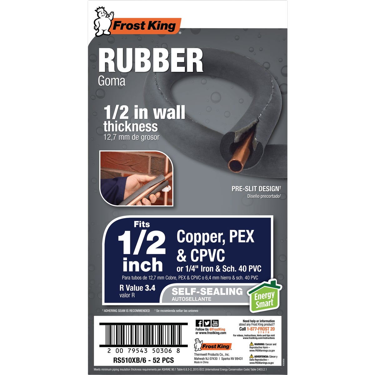 Frost King 6 Ft. x 1/2 In. Self-Sealing Rubber Pipe Insulation Image 6