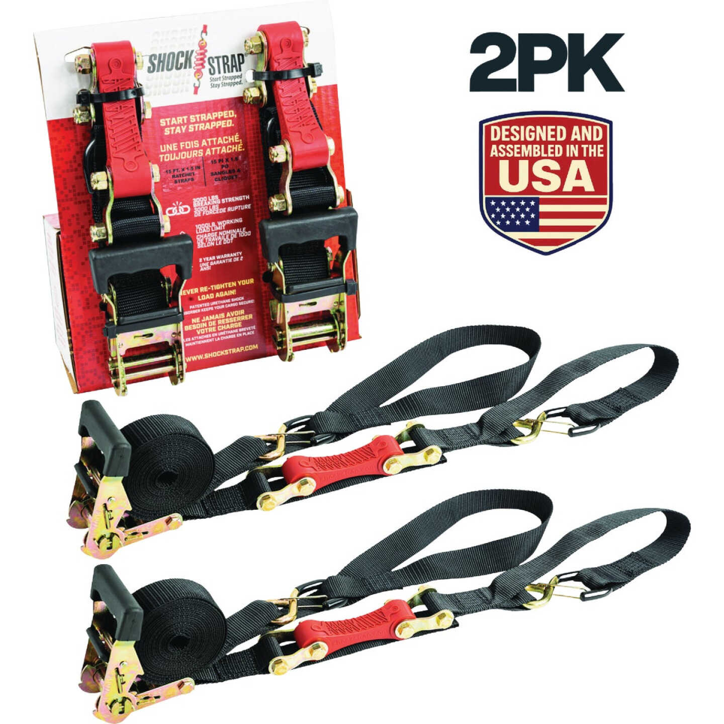 ShockStrap 15 Ft. x 1.5 In. Constant Tension Ratchet Tie Down Straps (2-Pack) Image 1