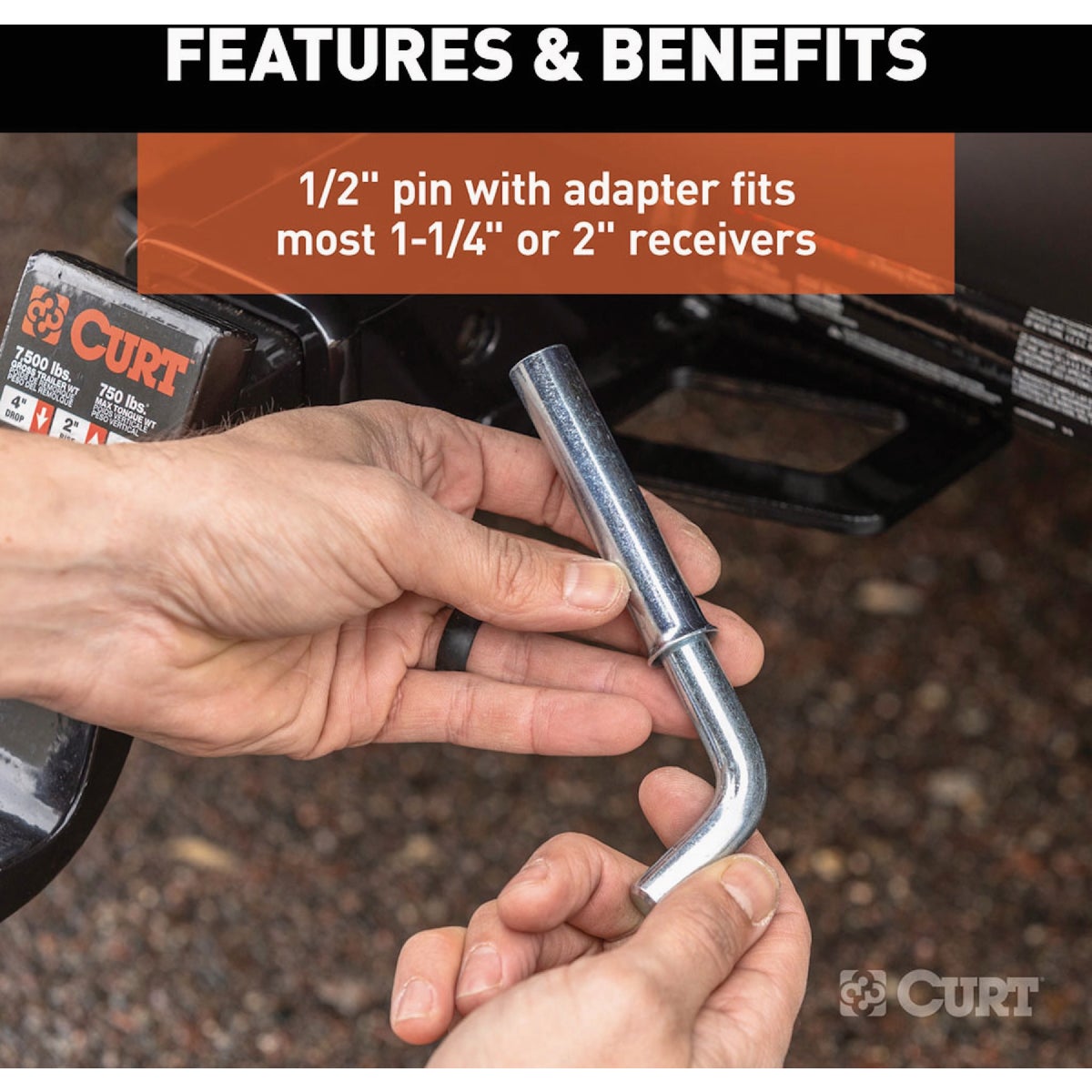 CURT 1/2 In. Hitch Pin with 5/8 In. Adapter Image 4