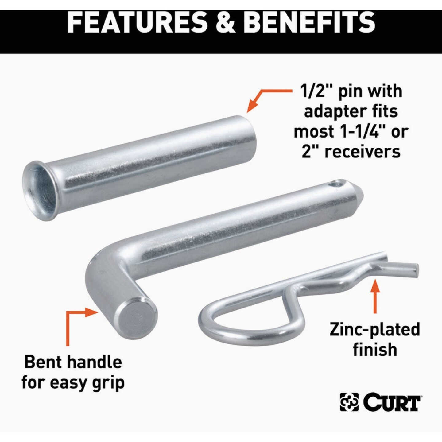 CURT 1/2 In. Hitch Pin with 5/8 In. Adapter Image 6