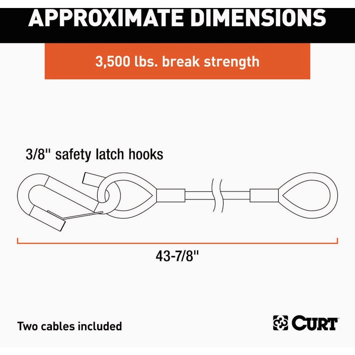 CURT 43-7/8 In. x 3500 Lb. Safety Cables with Two Snap Hooks (2-Pack) Image 2
