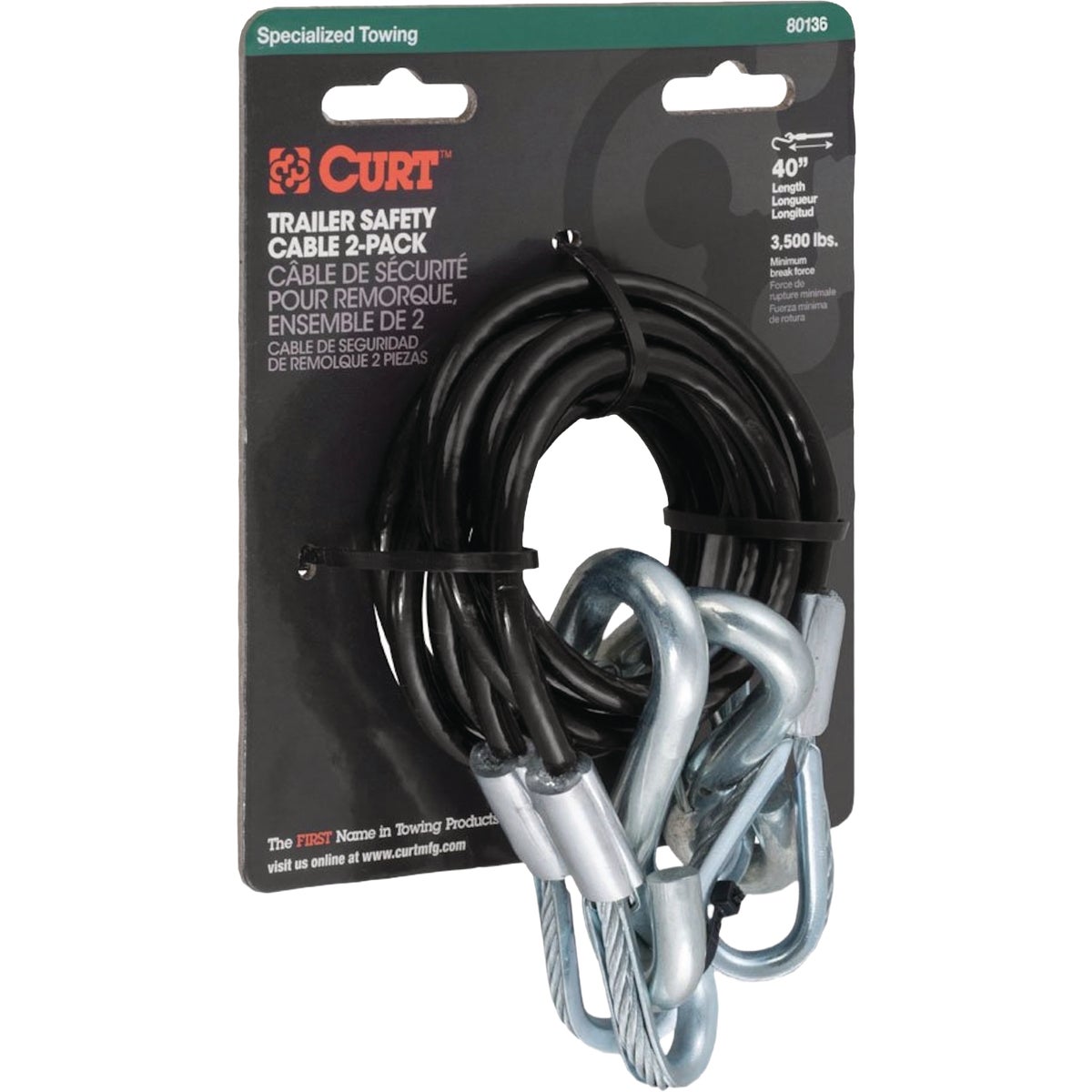 CURT 43-7/8 In. x 3500 Lb. Safety Cables with Two Snap Hooks (2-Pack) Image 7
