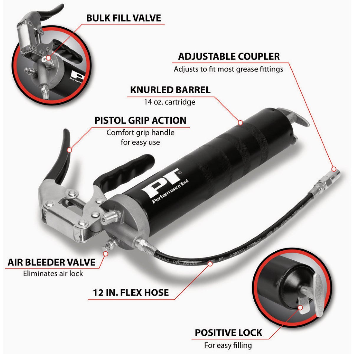 Performance Tool Pro Pistol Grip Grease Gun Image 2
