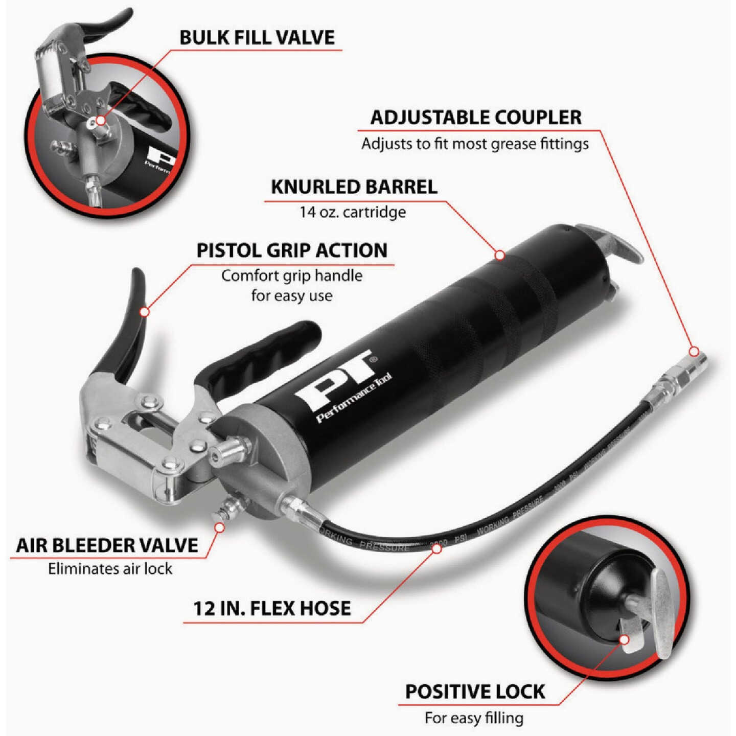 Performance Tool Pro Pistol Grip Grease Gun Image 2