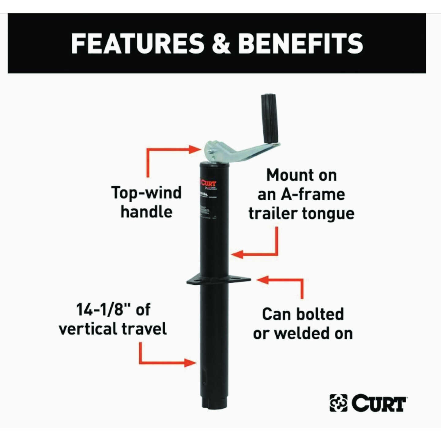 Curt 5000 Lb. A-Frame Jack With Top Handle, 14 In. Travel Image 2
