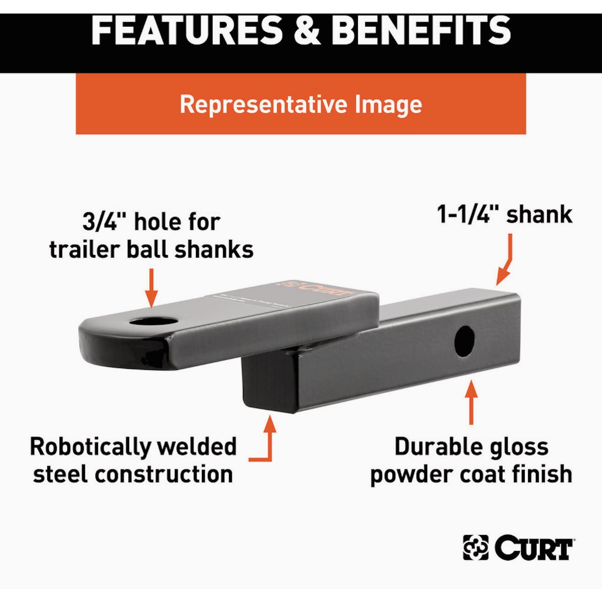 CURT 3500 Lb. 1-1/4 In. Drop 3/8 In. Rise 3/4 In. Hole Class 2 Trailer Hitch Ball Mount fits 1-1/4 In. Receiver Image 2