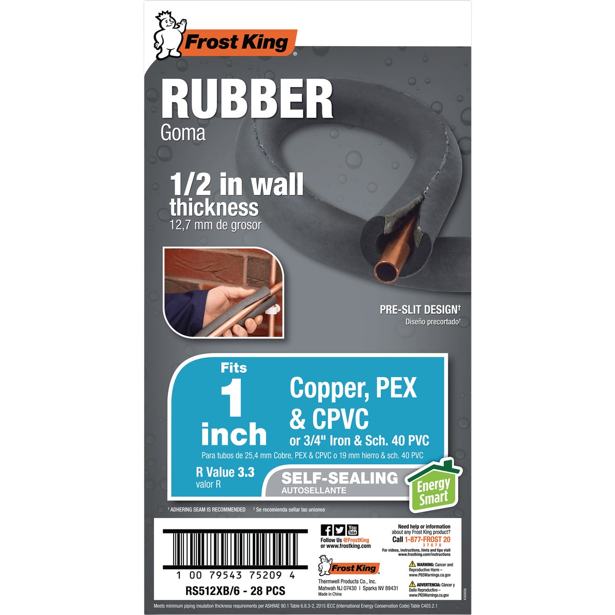 Frost King 1 ID x 1/2 In. Wall x 6 Ft. Self-Sealing Rubber Pipe Insulation Image 6