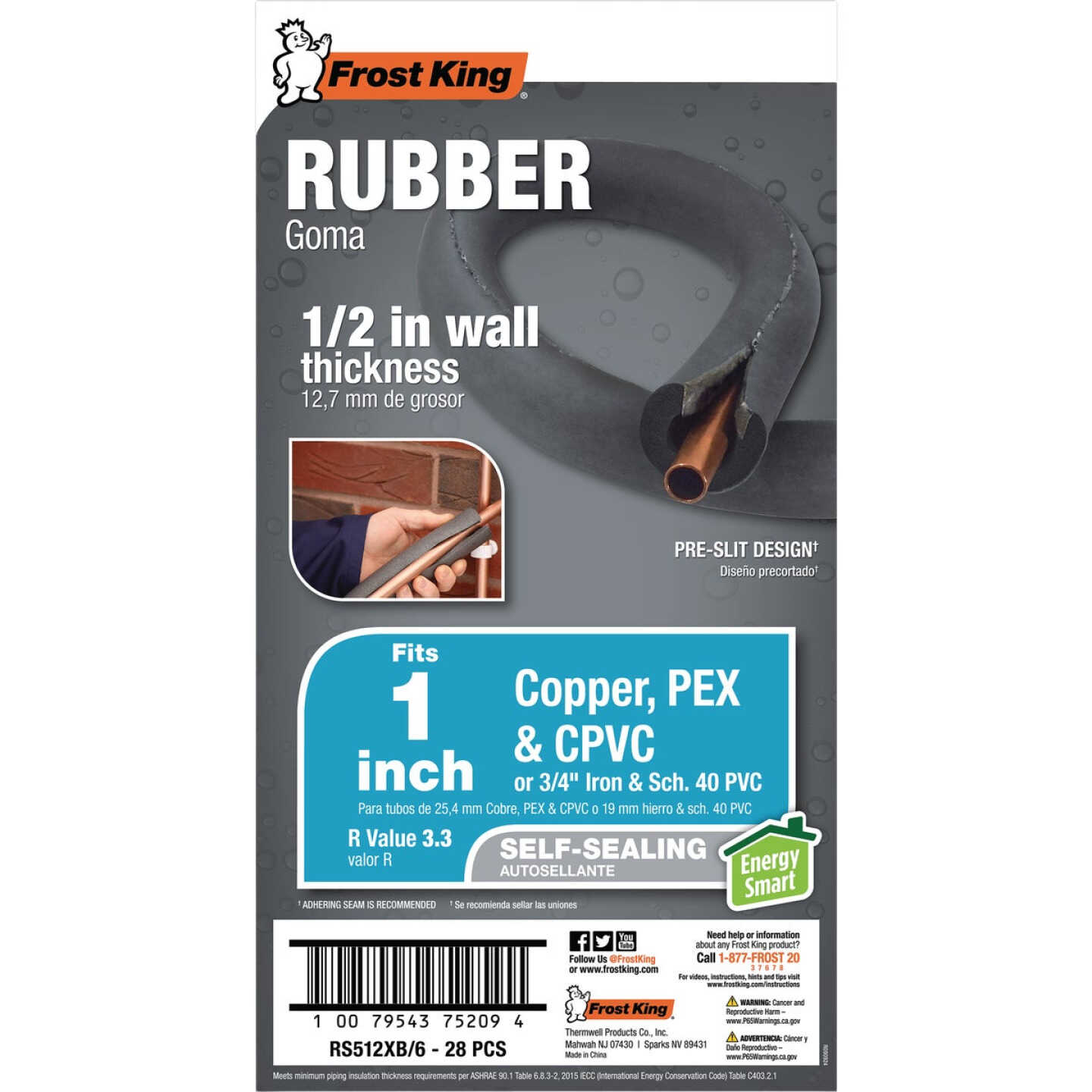 Frost King 1 ID x 1/2 In. Wall x 6 Ft. Self-Sealing Rubber Pipe Insulation Image 6