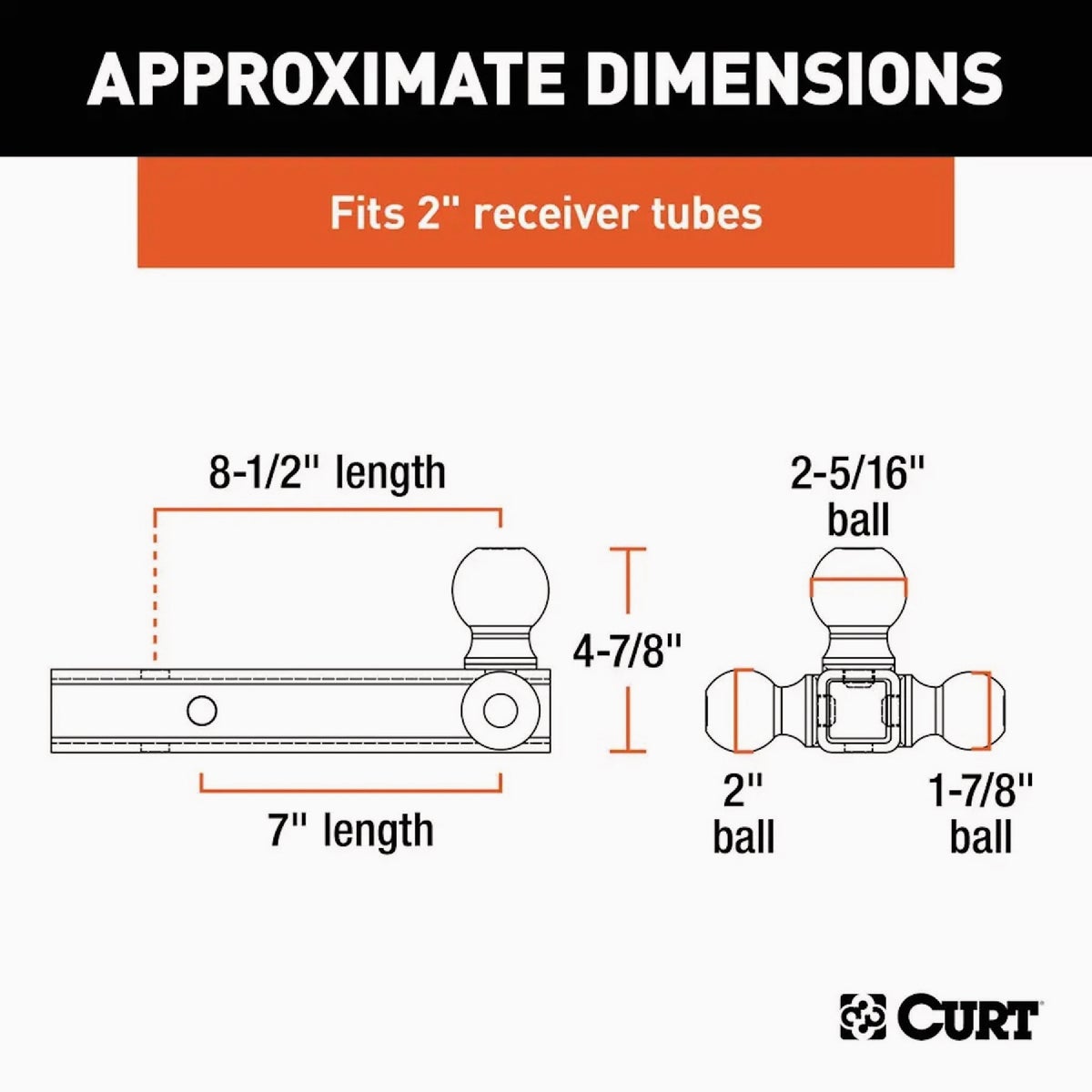 CURT 2 In. Hollow Shank 1-7/8 In., 2 In., & 2-5/16 In. Black Multi-Ball Mount Image 2